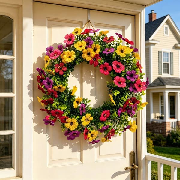 Artificial Flower Wreath, Suitable for Outdoor and Indoor Use, UV-Resistant Plants