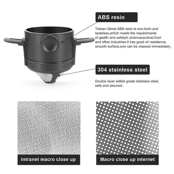 Foldbar Bærbar Håndbrygget Kaffefilter Drypper Kegle med Rustfrit Stålholder Intet Filterpapir Ultrafin Krypteret Filter
