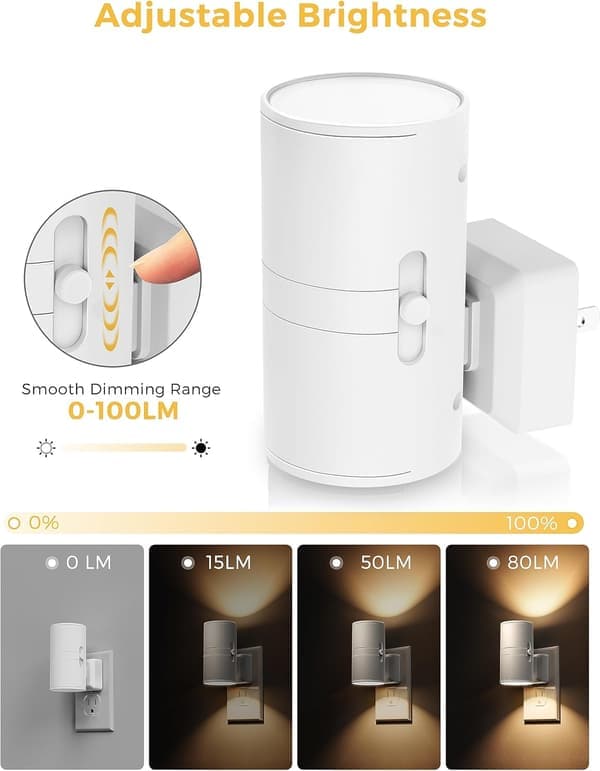 LED Nattlys Plug-in Lyssensor Dimbar 3000K Myk Hvit Gang Soverom [Ho]