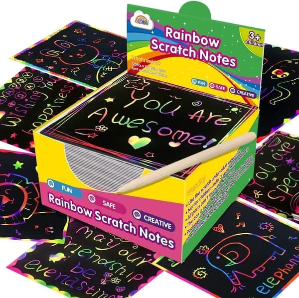 Rainbow Scratch Art Notes – 100 Magic Scratch Cards for Kids, DIY Party Favors