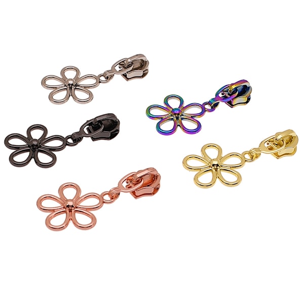 5 Stycken Färgglada Blomformade Dragkedjeberlocker - Hållbar Zinklegering, Lättglidande Ersättningsdragare för Dragkedjor på Nylonband Väskor