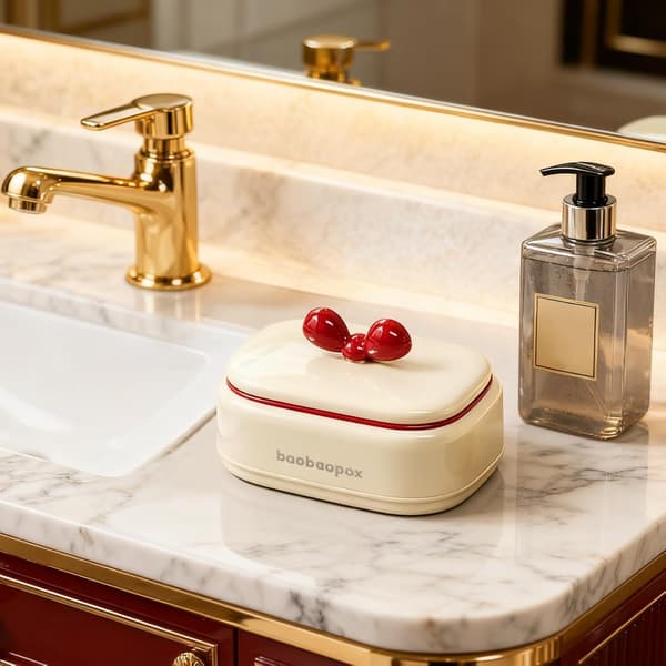 1-pack Soap Dish, Ivory White with Strap, Hydrophilic Soap Dish, Soap Storage with Drain, (with Lid)