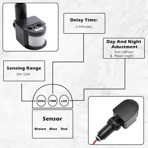 Automatic Infrared Motion Detector - 3 Black Motion Sensor PIR Outdoor Light Switch DC 12V for Wall