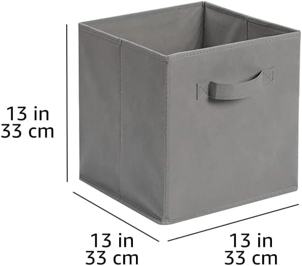 Amazon Basics Sammenleggbare oppbevaringskuber i stoff med håndtak, robuste, grå, 33 x 33 x 33 cm, 3-pakning