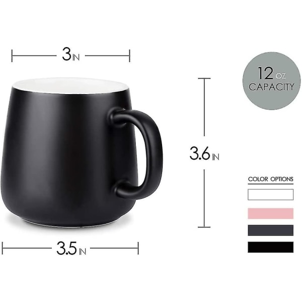 Keramisk kaffekrus, kaffekrus laget av porselen i matt, krus med håndtak for varme drikker, kaffe, te, melk, kakao, keramisk krus, 360 ml, svart
