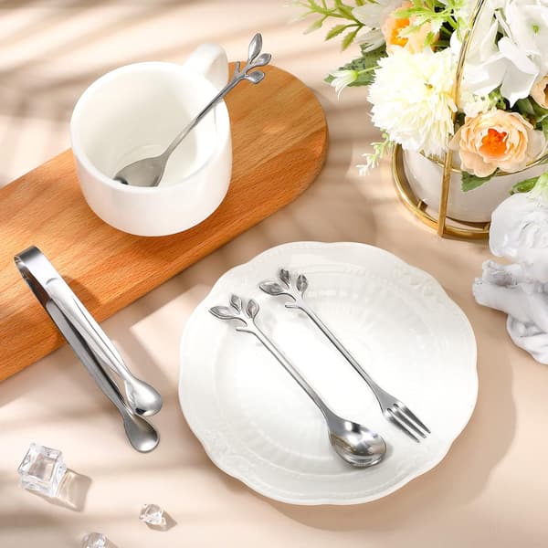 10 delar kaffeskedar, gafflar i metall för (silver) silver Silver
