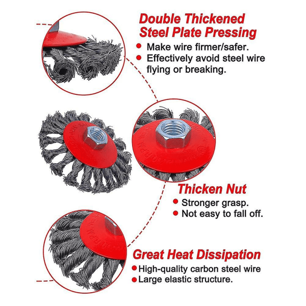 6-pakks Wire Wheel Cup Brush, 3/4 tommers Tvinnet Knutet Grov Krøllet Cup Brush, 5/8 -11 tommers Tråd