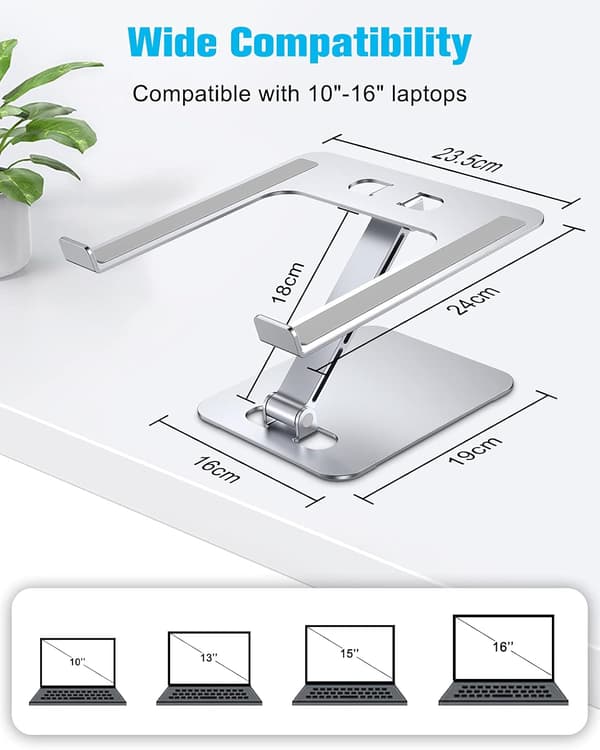 Laptop Stand Lap Desk, Ergonomic Foldable Computer Stand with Adjustable Height, Ventilated Aluminum Alloy Compatible