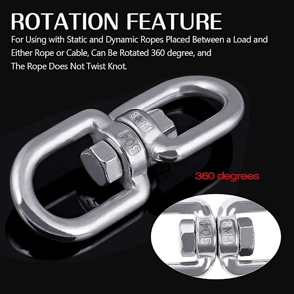 6 stk M8 304 Rustfritt Stål Svingbar Ring Dobbel Endet Svingbar Øyehake M8 Karabinkrok Henge Hengekøye Ha