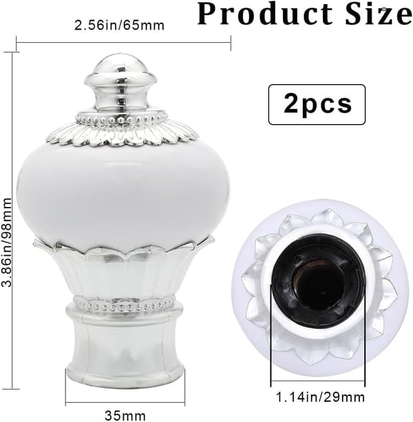 Replacement Curtain Rod Finials in White Petal Shape, Decorative Finials Suitable for 28mm Rods (White)