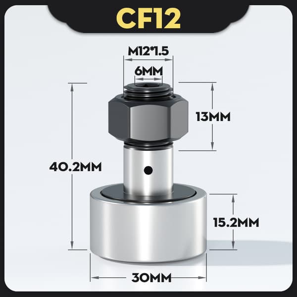 CF12 Kamföljare KR30 Nållager, 30 mm rulldiameter, 14 mm rullbredd, M12 standardbult 2 st