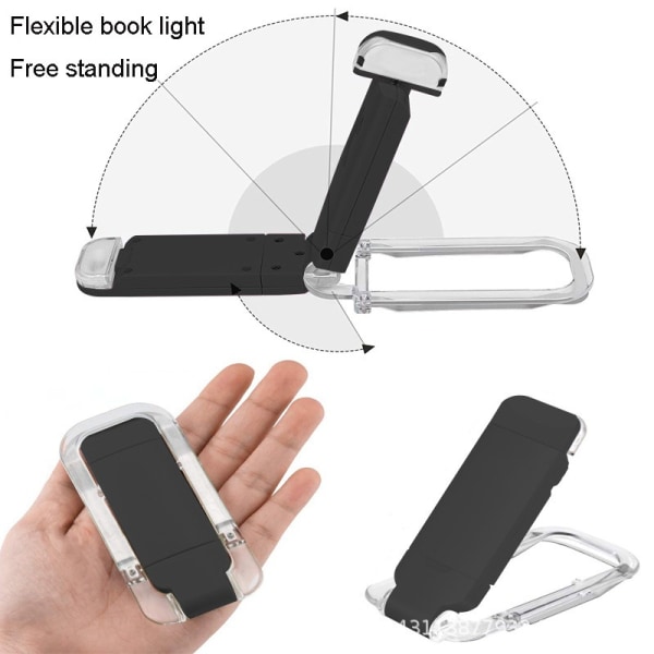 Vit USB uppladdningsbar boklampa för läsning i sängen, justerbar ljusstyrka, LED-klämma på bokläslampor