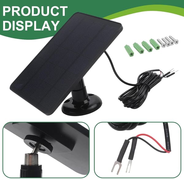 Oplader Ringbeslag Pålideligt 4W Solpanel til Video Dørklokke med Justerbar Optimal Positionering (Sort) Sort Black