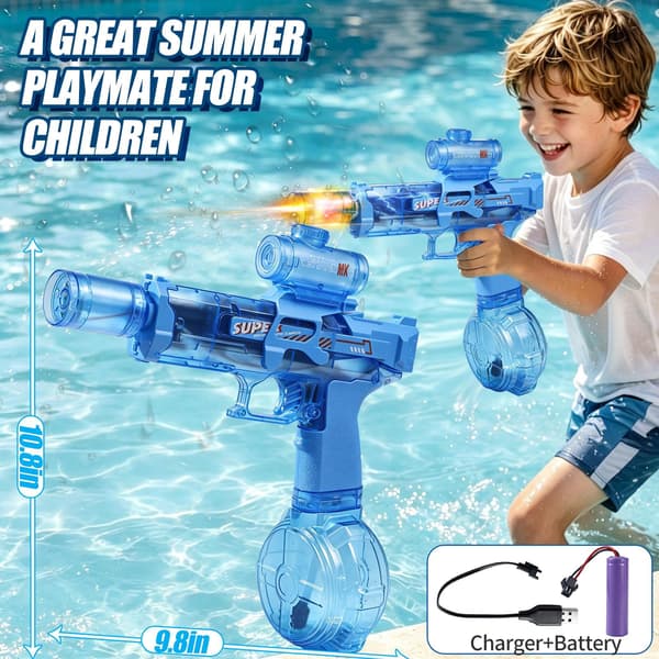 Electric Water Blaster Toy for Kids, Rechargeable Automatic Water Gun with LED