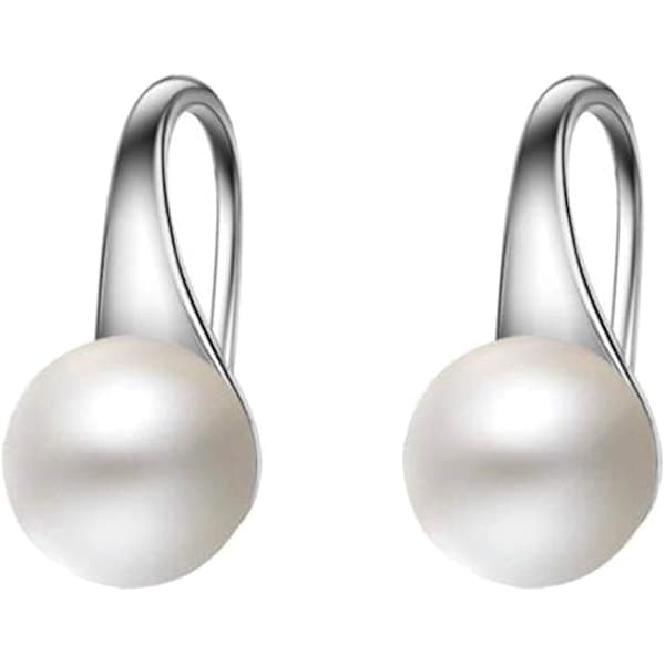 Women's Pearl Earrings, 925 Sterling Silver Hook Earrings