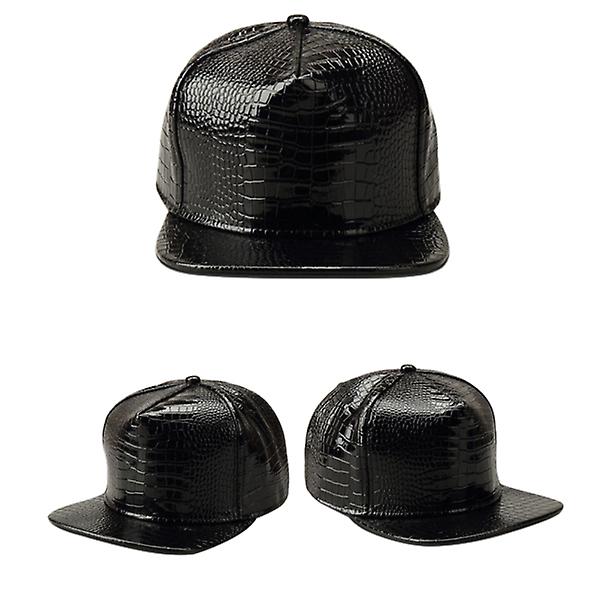 Unisex Baseballkeps i PU-läder med krokodilmönster, justerbar, platt skärm, Snapback (svart)Svart Black