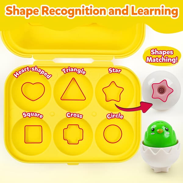 Baby Toy Egg Matching Game - 6-pack, Shape and Color Recognition, Press-Activated Fun CHICK CHICK