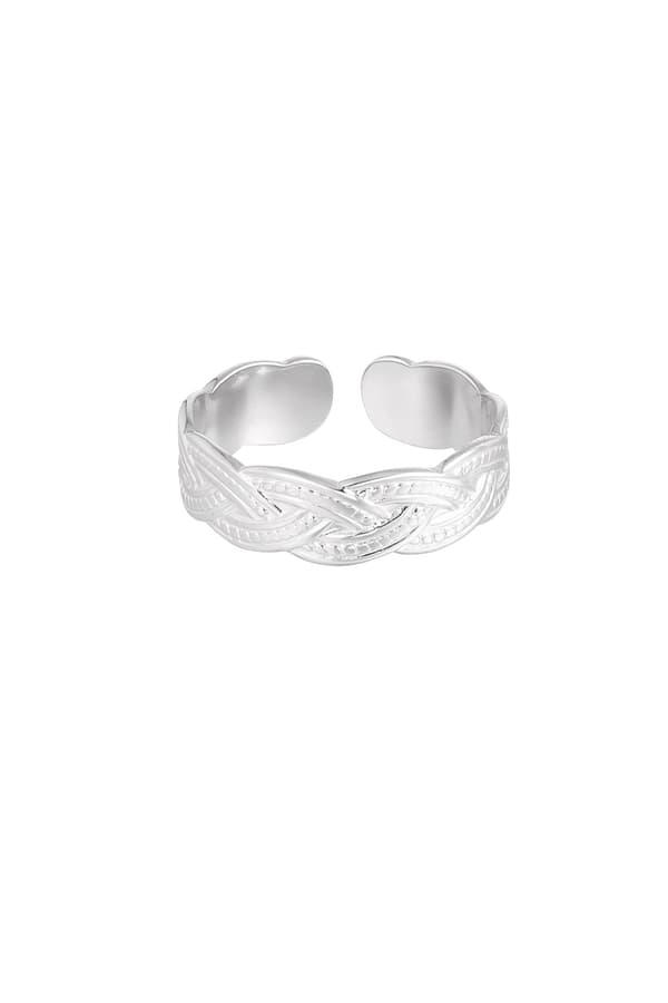 Ring i rostfritt stål med flätad design - Silver - Justerbar Silver