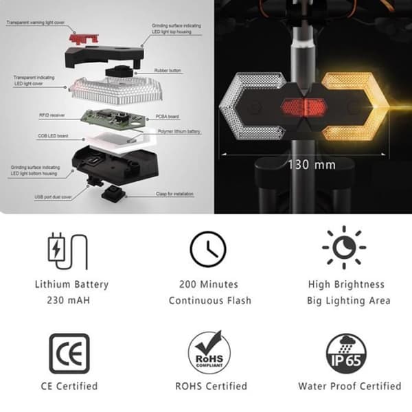 Smart Wireless Bicycle Turn Signals, Front and Rear LED Direction Indicators, Bicycle Accessories