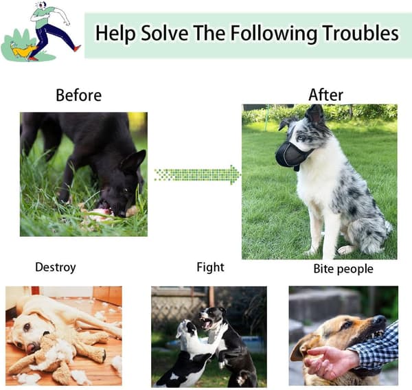 Dog Muzzle Prevents Chewing/Eating/Biting - Breathable, Reflective, and Adjustable Muzzle - Anti-Bite (L)