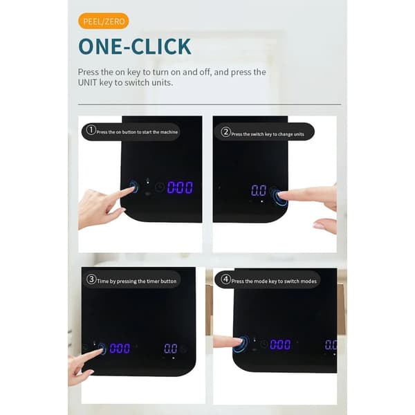 Mini Digital Kaffevægt kompatibel med Timer PR1/PR2 USB-C Genopladelig Højpræcision LED Display Sort