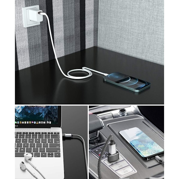 4-pak USB til USB-C-adapter, Type-C hun til A han biloplader konverter til nye iPhone 16 Pro Max Plus 15 14 13, Appl