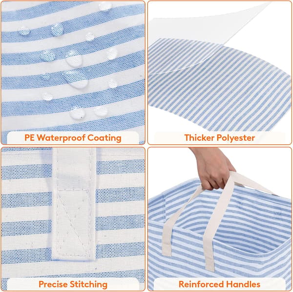 72L Waterproof Foldable Fabric Laundry Hamper with Large Capacity, Blue