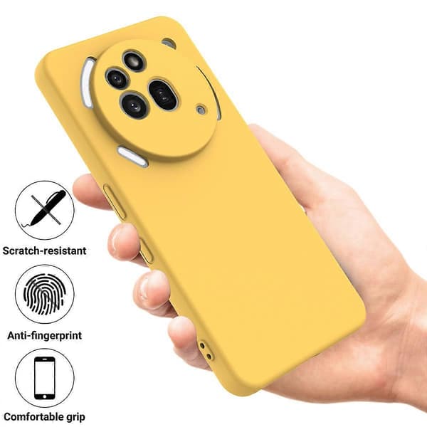 Kompatibelt flytende silikondeksel til Nothing Phone (3a) Pro med håndstropp (gul)