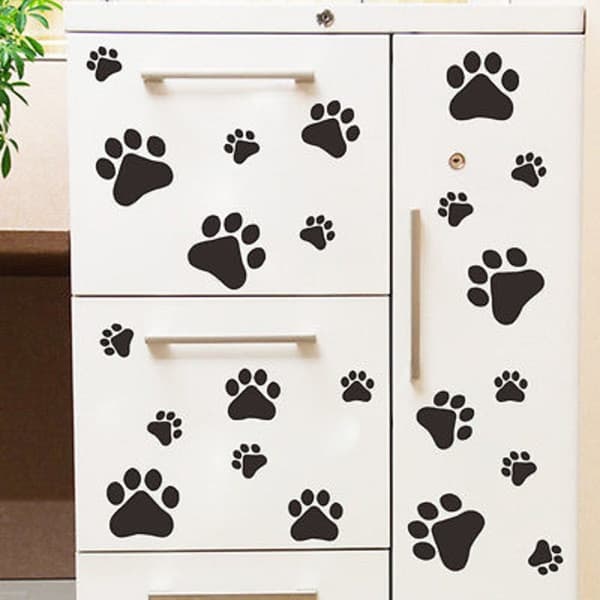 22 pcs/pack Dog Paw Print Vinyl Wall Decal Black