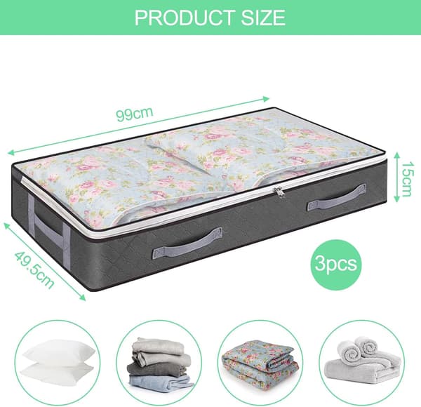 3-piece Storage Bag Set, Foldable Under Bed Storage Box, Under Bed Storage Bag, Large Capacity Blanket Storage Bags