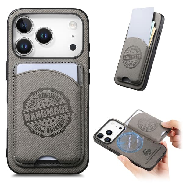 Grey PU Leather Magnetic Card Holder Case Compatible with iPhone 17 Pro Max