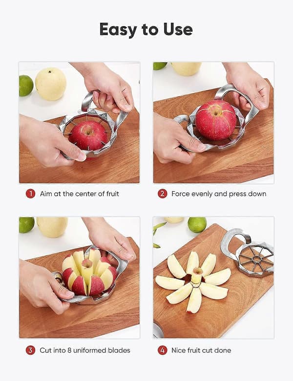 Apple Slicer, 8 Stainless Steel Blades, Apple Cutter, Divider, Corer, Extra Large Apple Core, Sturdy and Ultra-Sharp Apple Slicer