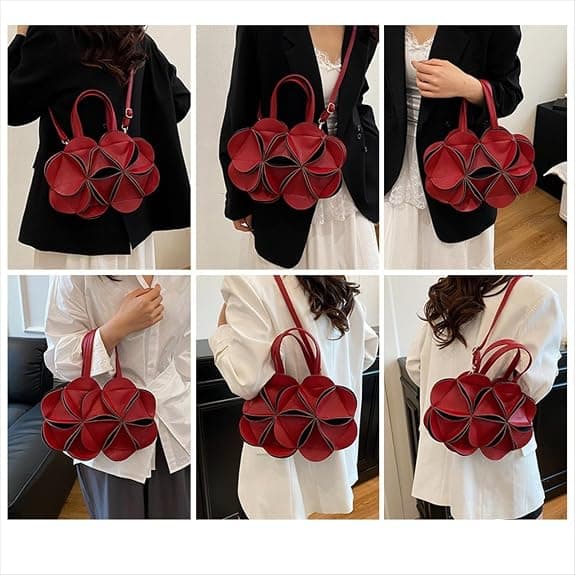 Women's Vegan Leather Handbag, Elegant Wallet with 3D Flower Handle