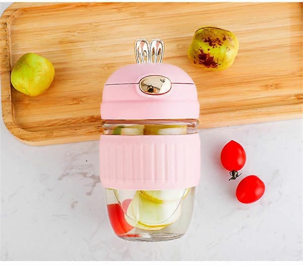 Pink Thick Glass Cup for Home Office Portable Coffee Cup Summer Drinking Cup with Lid Moe Rabbit Cup Kitchen Accessories
