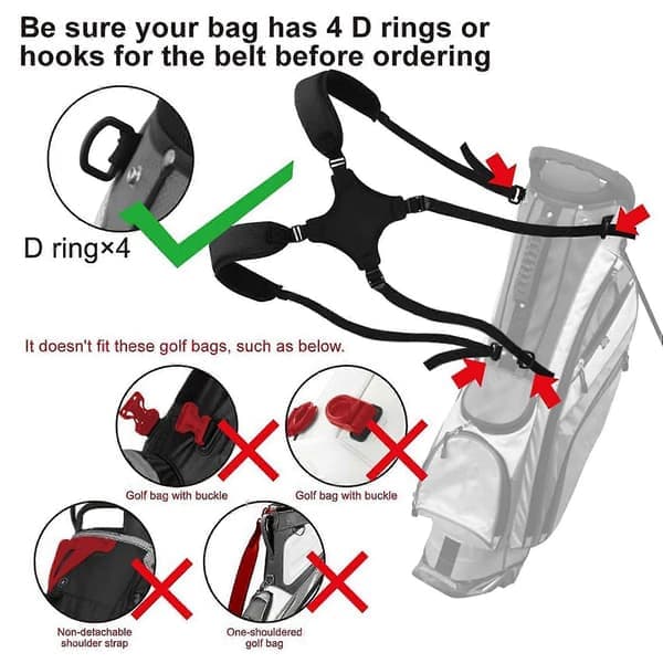 Portable Golf Shoulder Strap Double Shoulder Adjustable Golf Bag Straps Replacement Strap Padded Co