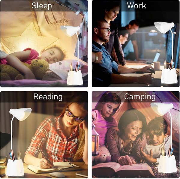 LED Desk Lamp Dimmable Eye Protection 3 Brightness Levels, USB Rechargeable - Touch Switch (White)