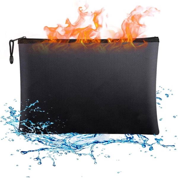 Brandsikker dokumenttaske Vandtæt og brandsikker pengetaske Sikker opbevaringspose til dokumenter, pas, smykker og kontanter (sort)