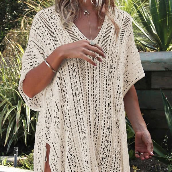 [newpattern] Strandpool baddräkter dam baddräkt ärmar virkad klänning
