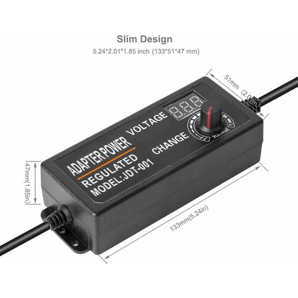 DC 3-12V 5A 60W Justerbar Belysningstransformator med Justerbar Strømbryteradapter med Display 5A Driver