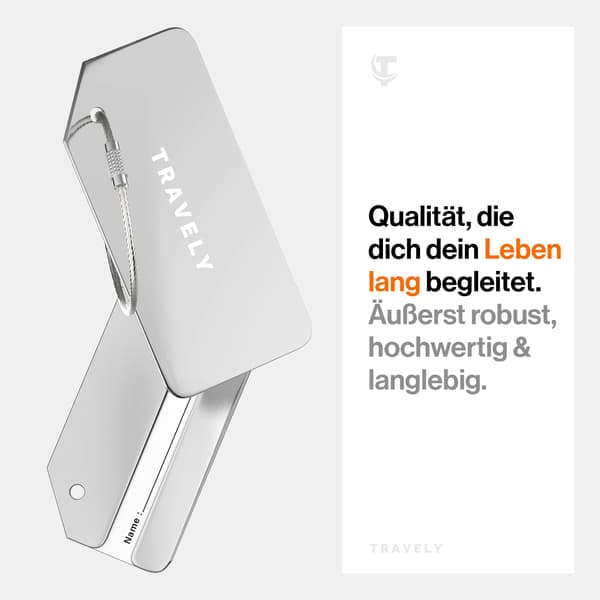 Premium bagagemærker - ekstra sikre mærker til bagage - inklusive navnemærke - sæt med 2 - sølv