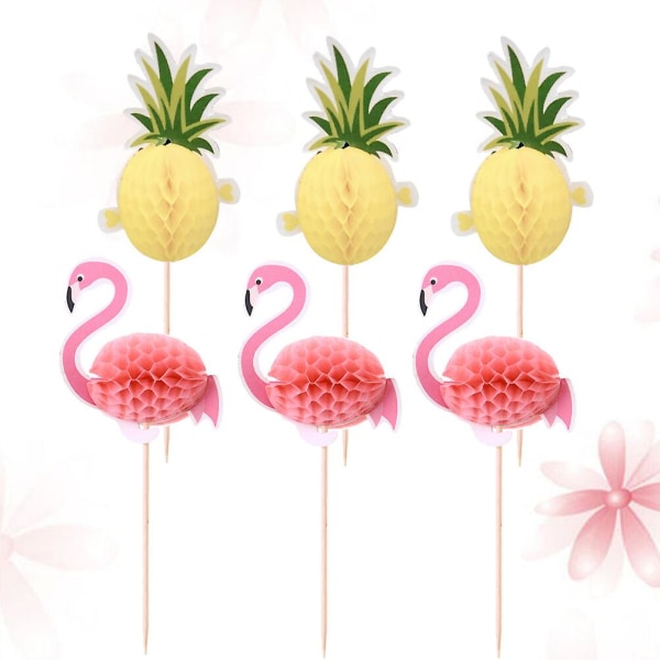 10 stk Hawaii 3D Flamingo og Ananas Kake Toppers Kake Plukker Kake Dekorasjon For Tropisk Sommer Hawaii Fest 10stk 10pcs