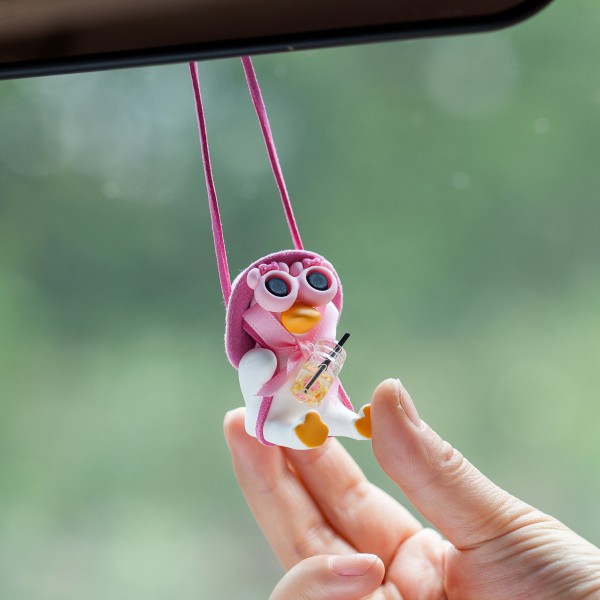 Bil Bakspejl Hængende Tilbehør Svingende And Bil Bakspejl Ornament Pink Dekor til Kvinder Teenager