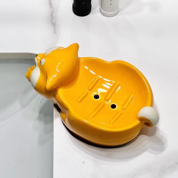 Creative Cartoon Ceramic Shiba Inu Soap Dish - Self-Draining Soap Holder for Bathroom