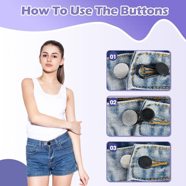 12-pack Button Extenders for Jeans & Trousers, Waist Extenders, No Sewing, Reusable