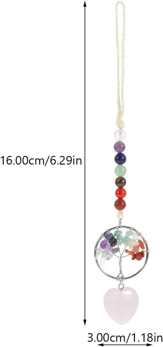 7 Chakra Hjerteformet Krystal Livets Træ Vedhæng Rosa Sten Hængende Dekor Biltilbehør til Kvinder