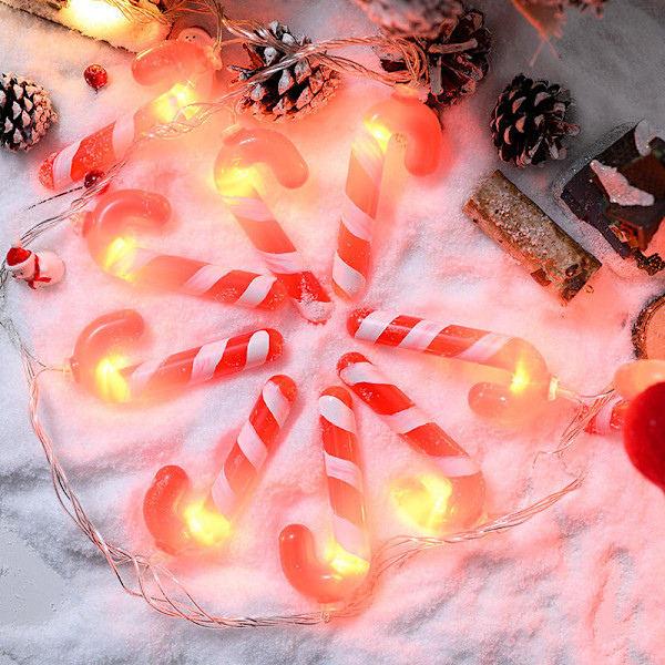 Julepinner med lyslenke, dekorative lys for julepynt, med 10 LED-batterier for bad, soverom, bursdag