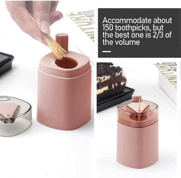 Toothpick Dispenser with OneTouch PopUp Design, Dustproof Large Capacity Toothpick Holder, Pink