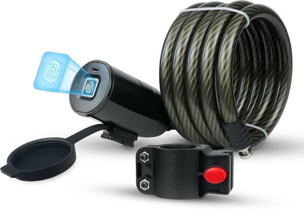 Bicycle Lock Keyless Anti-theft Bicycle Cable Lock 120 cm with Waterproof Cable and Mounting Bracket Fingerprint