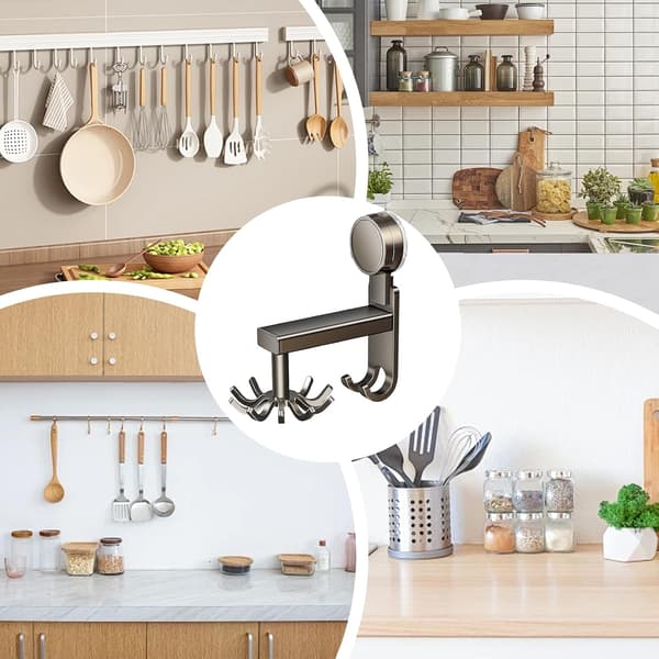 360° Rotating Suction Cup Hook, Drill-Free Utensil & Towel Holder for Kitchen, Bathroom, Apartment