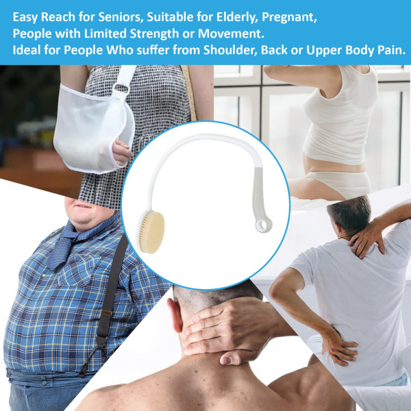 1Pak dusjbørstesett, ryggbadbørste langt håndtak for dusj, U-formet ryggskrubber for eldre, funksjonshemmede, begrenset mobilitet. Buet
